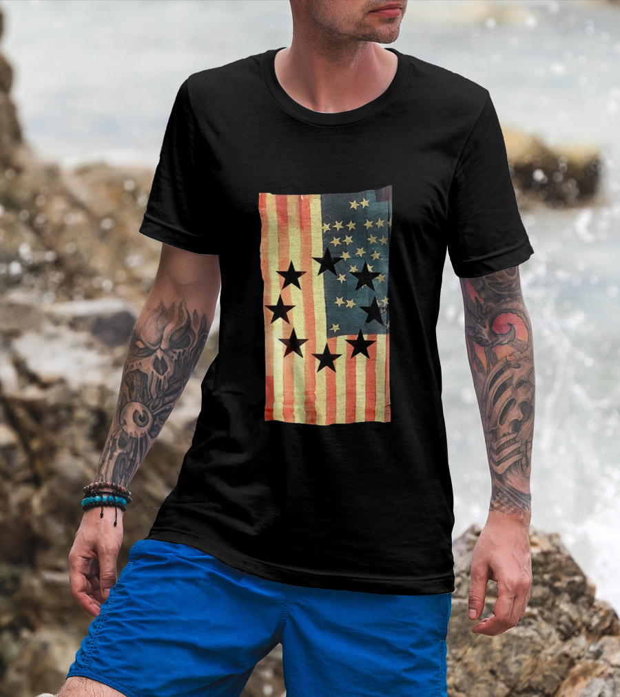 American Flag Black Stars Vintage Style Patriotic T-Shirt