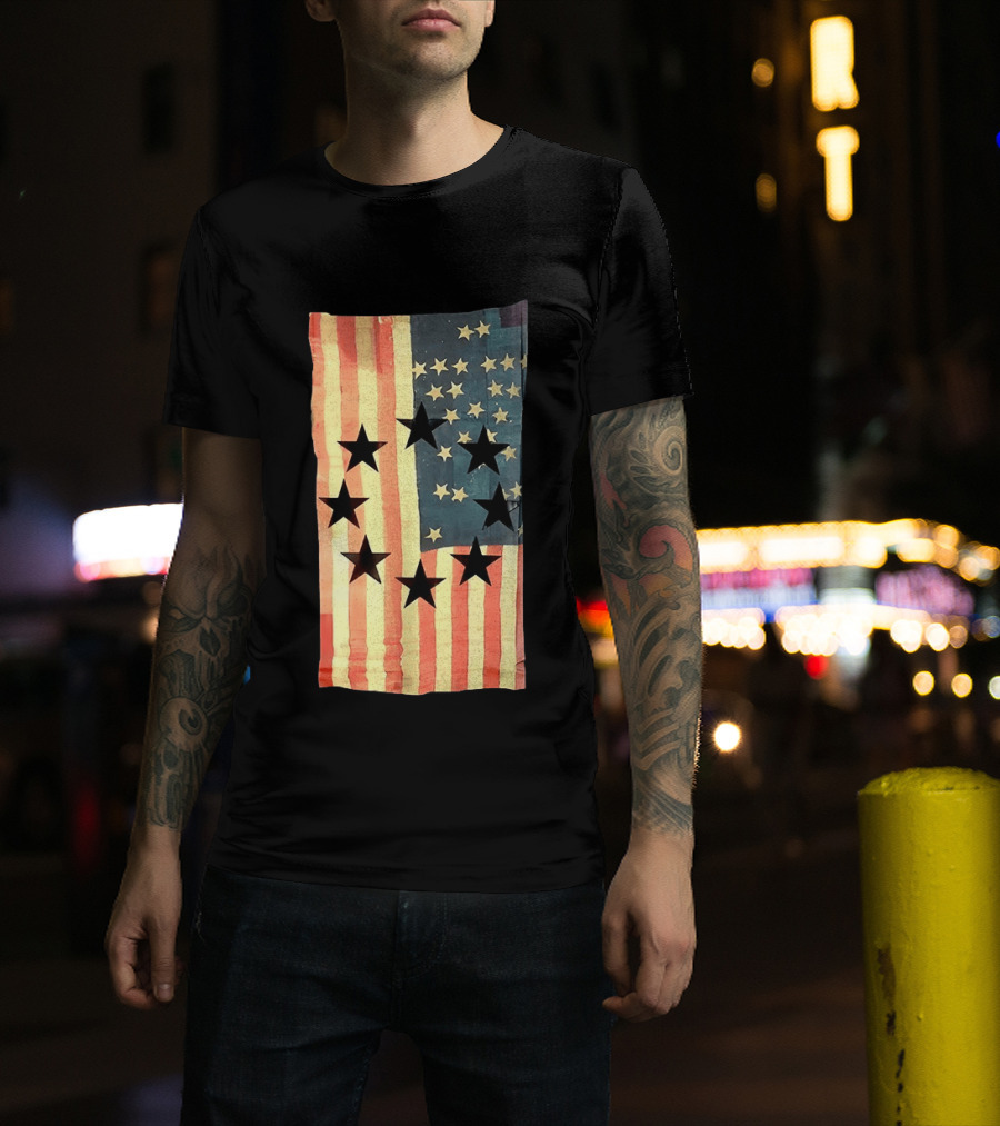 American Flag Black Stars Vintage Style Patriotic T-Shirt