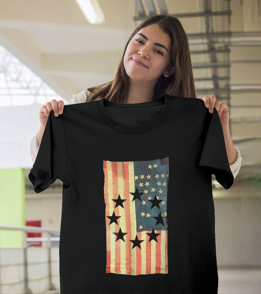 American Flag Black Stars Vintage Style Patriotic T-Shirt