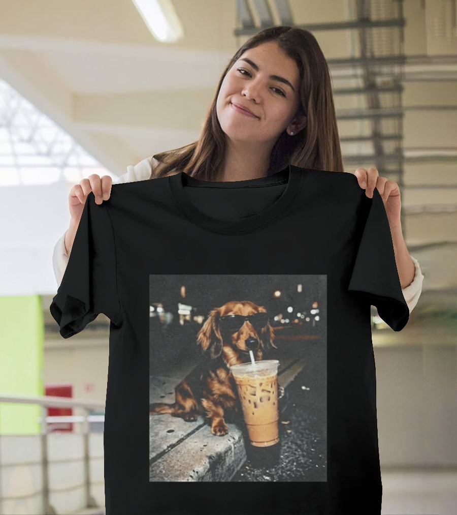 Dachshund Enjoying Iced Coffee With Sunglasses T-Shirt