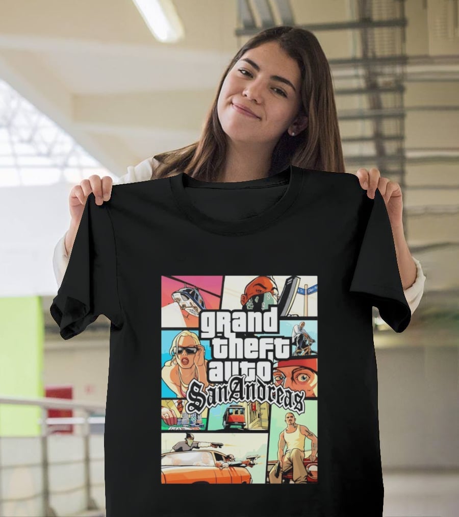 Grand Theft Auto San Andreas Art Collage Characters Scenes T-Shirt