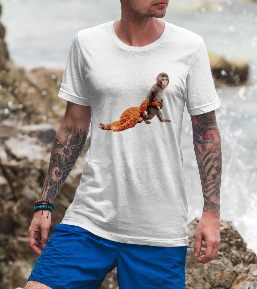 Baby Monkey Dragging Plush Toy Punch T-Shirt