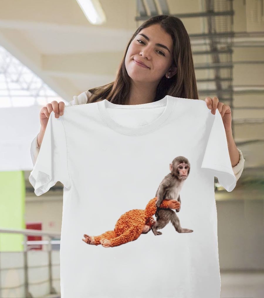 Baby Monkey Dragging Plush Toy Punch T-Shirt