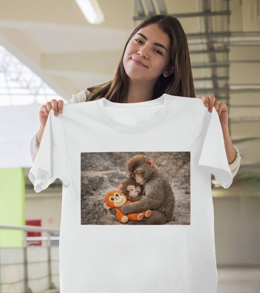 Baby Monkey Hugging Toy And Friend T-Shirt