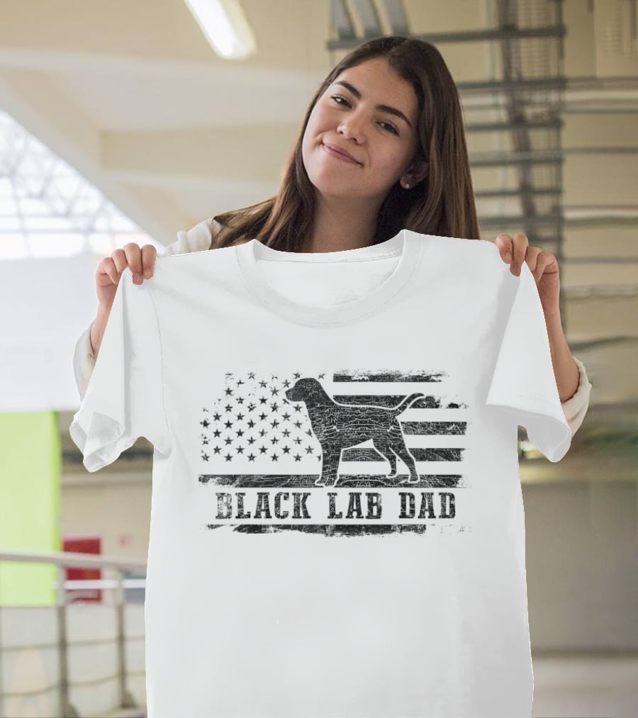 Black Lab Dad American Flag Labrador Retriever T-Shirt
