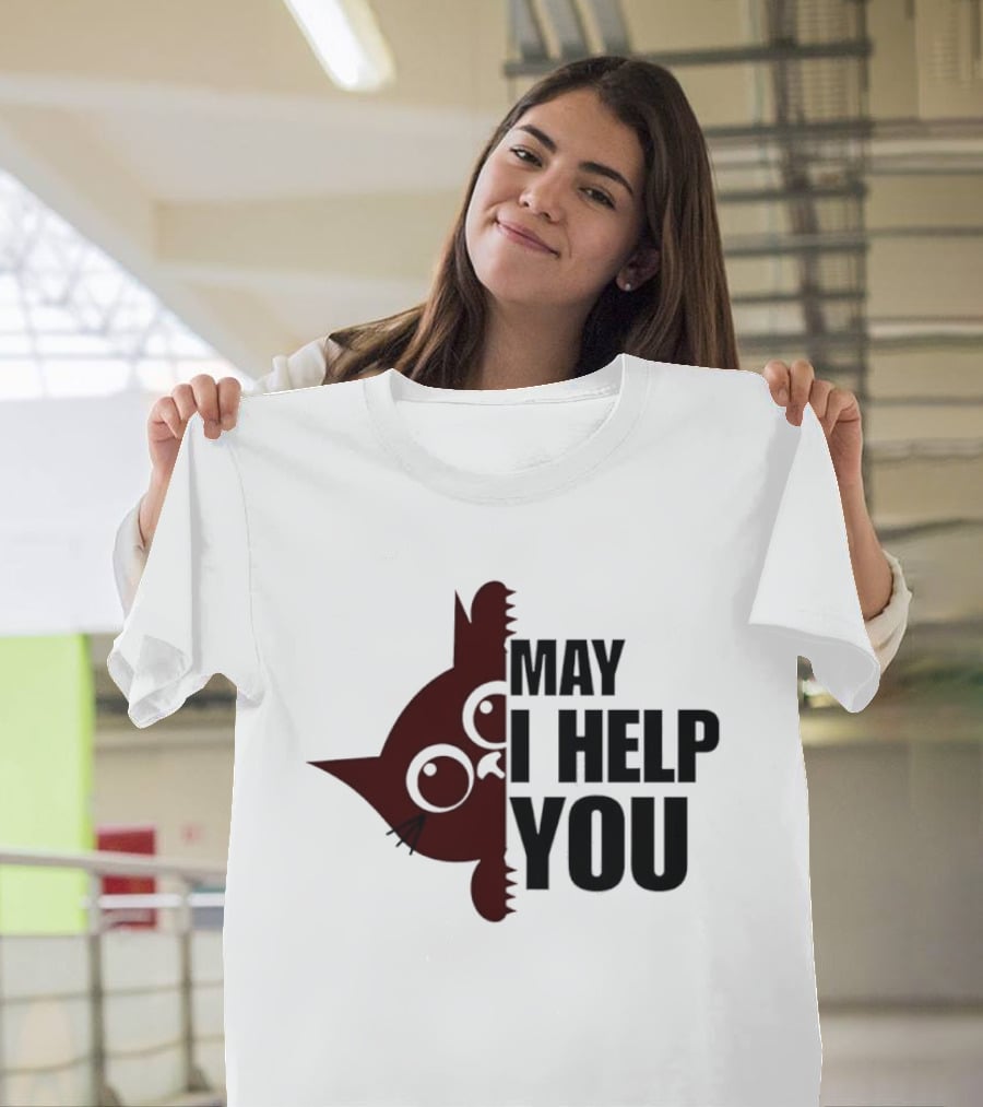Cat May I Help You Cute Feline Expression Peeking T-Shirt
