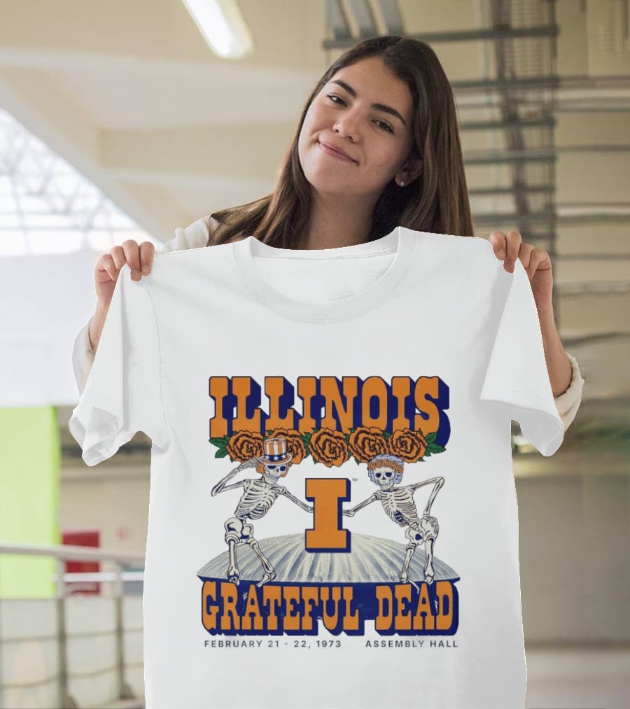 Illinois Grateful Dead February 21 23 1973 Assembly Hall Skeletons And Roses T-Shirt