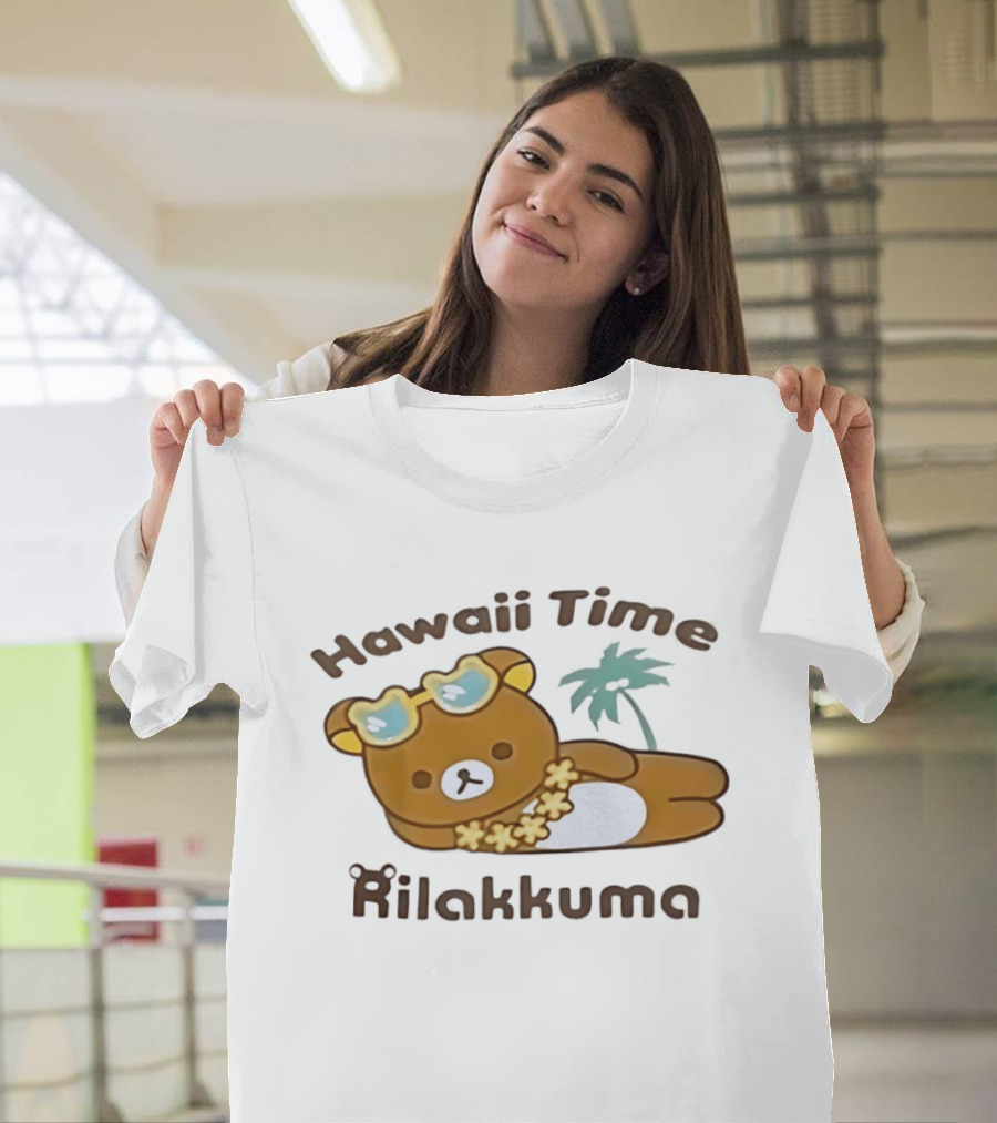 Hawaii Time Rilakkuma Relaxing With Sunglasses And Palm Tree T-Shirt