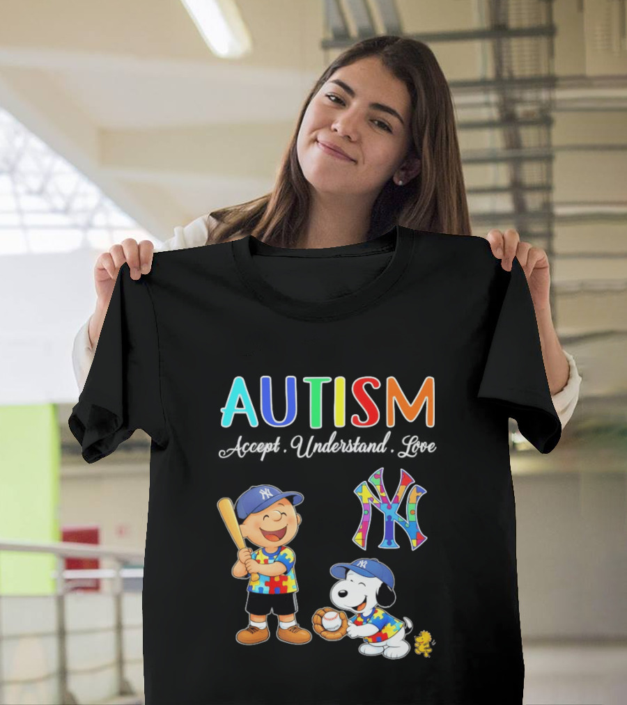 Charlie Brown Snoopy New York Yankees Autism Accept Understand Love T-Shirt