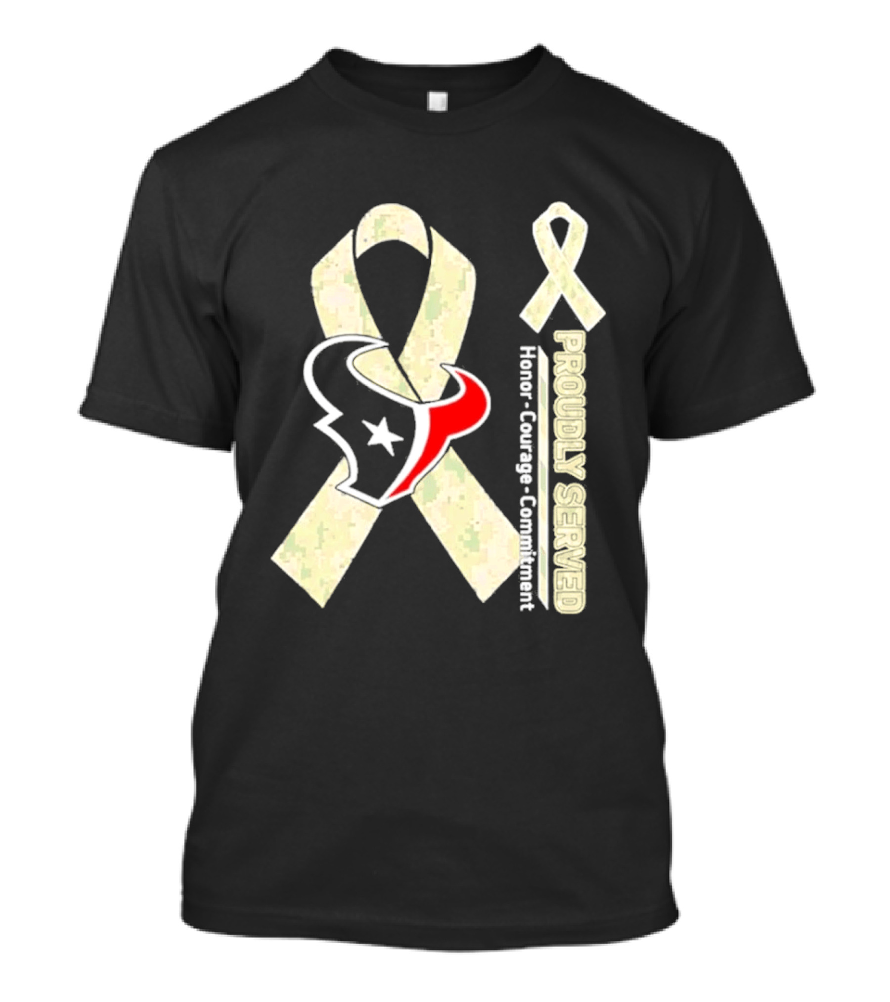 Houston Texans Camo Ribbon Proudly Served Honor Courage Commitment T-Shirt