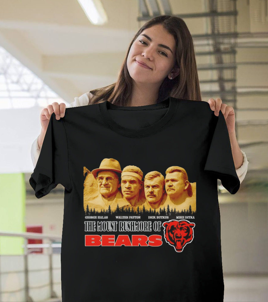 George Halas Walter Payton Dick Butkus Mike Ditka Chicago Bears Mount Rushmore T-Shirt