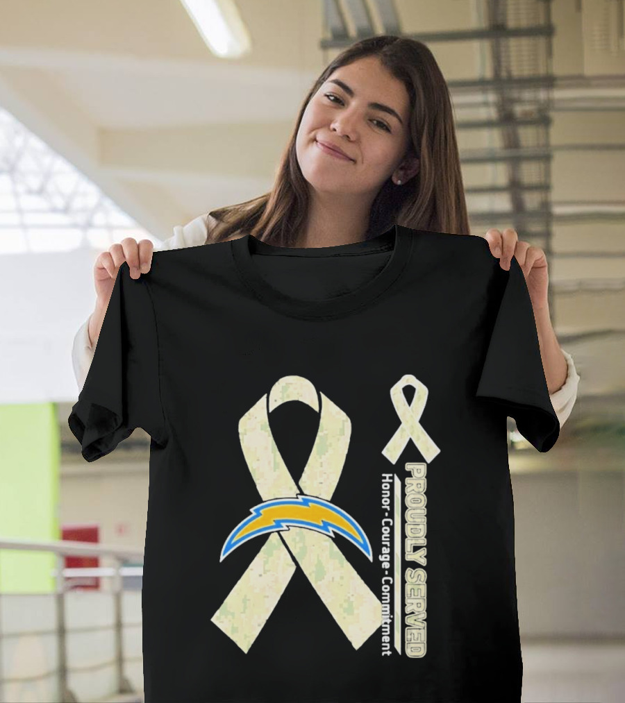 Los Angeles Chargers Proudly Served Honor Courage Commitment Ribbon T-Shirt