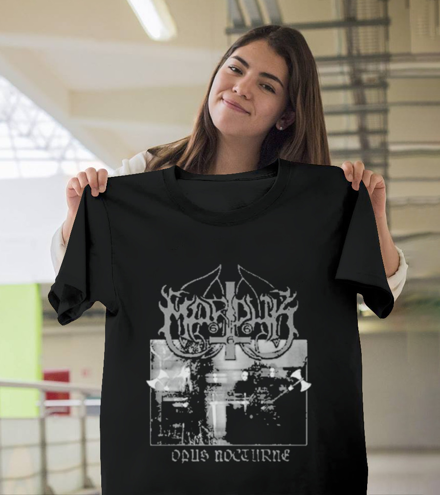 Marduk Opus Nocturne Album Cover With Cross And Inverted Pentagram T-Shirt