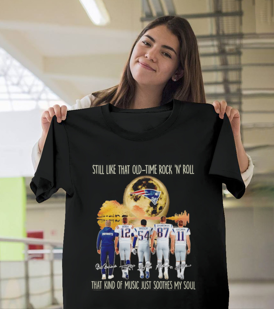 Patriots Brady Bruschi Gronkowski Edelman Old Time Rock 'n' Roll Moon T-Shirt