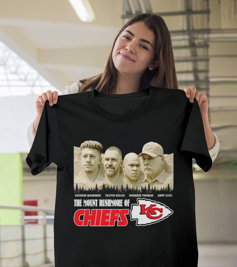 Patrick Mahomes Travis Kelce Derrick Thomas Andy Reid Kansas City Chiefs Mount Rushmore T-Shirt