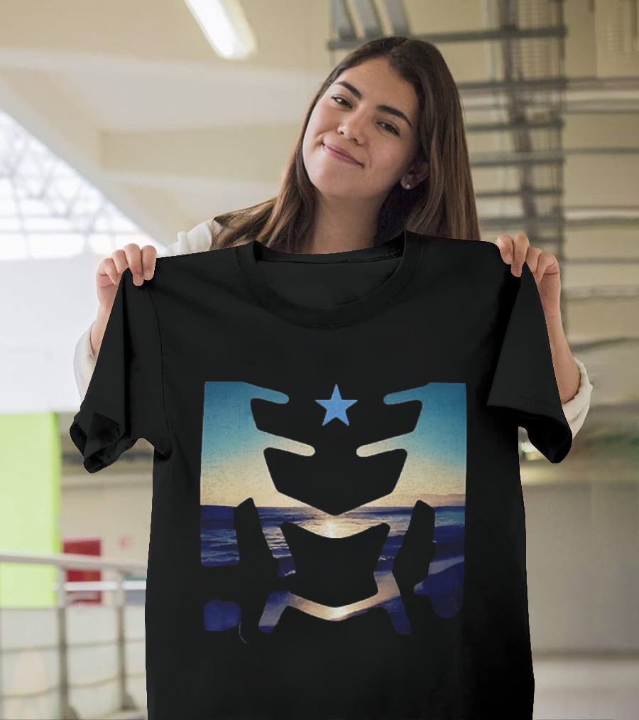 Sunset Ocean Waves With Blue Star T-Shirt