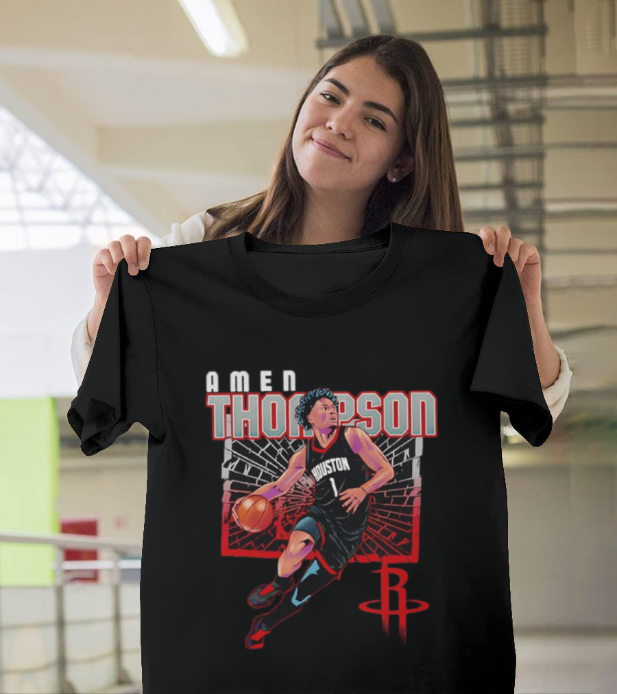 Amen Thompson 1 Houston Rockets Basketball Player Action T-Shirt