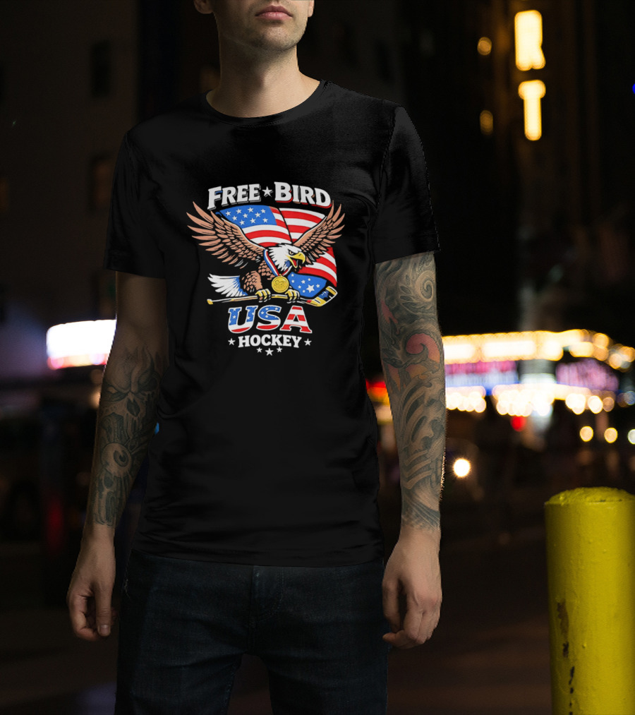 Free Bird USA Hockey Gold Medal American Eagle Iconic Sports Spirit T-Shirt