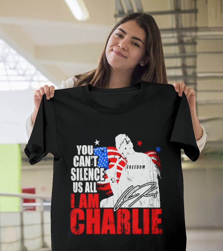 You Can't Silence Us All I Am Charlie Kirk Freedom USA Flag T-Shirt