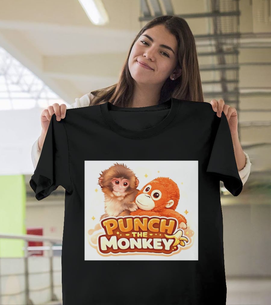 Punch The Monkey Hugging Stuffed Toy Monkey T-Shirt