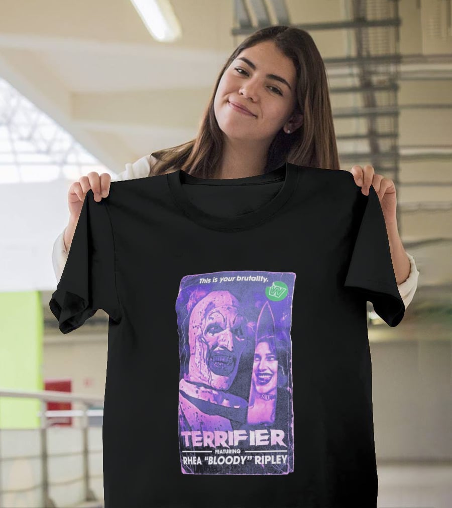 Terrifier VHS Cover This Is Your Brutality Featuring Rhea "Bloody" Ripley T-Shirt