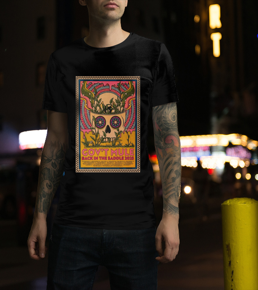 Gov't Mule 2025 Skull And Antlers Floral Concert T-Shirt