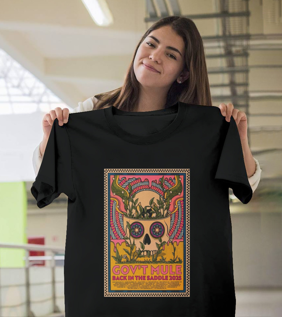 Gov't Mule 2025 Skull And Antlers Floral Concert T-Shirt