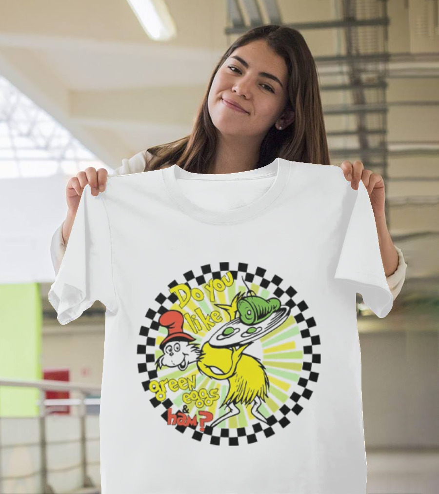 Dr Seuss Do You Like Green Eggs And Ham Yellow Character Red Hat Fan T-Shirt