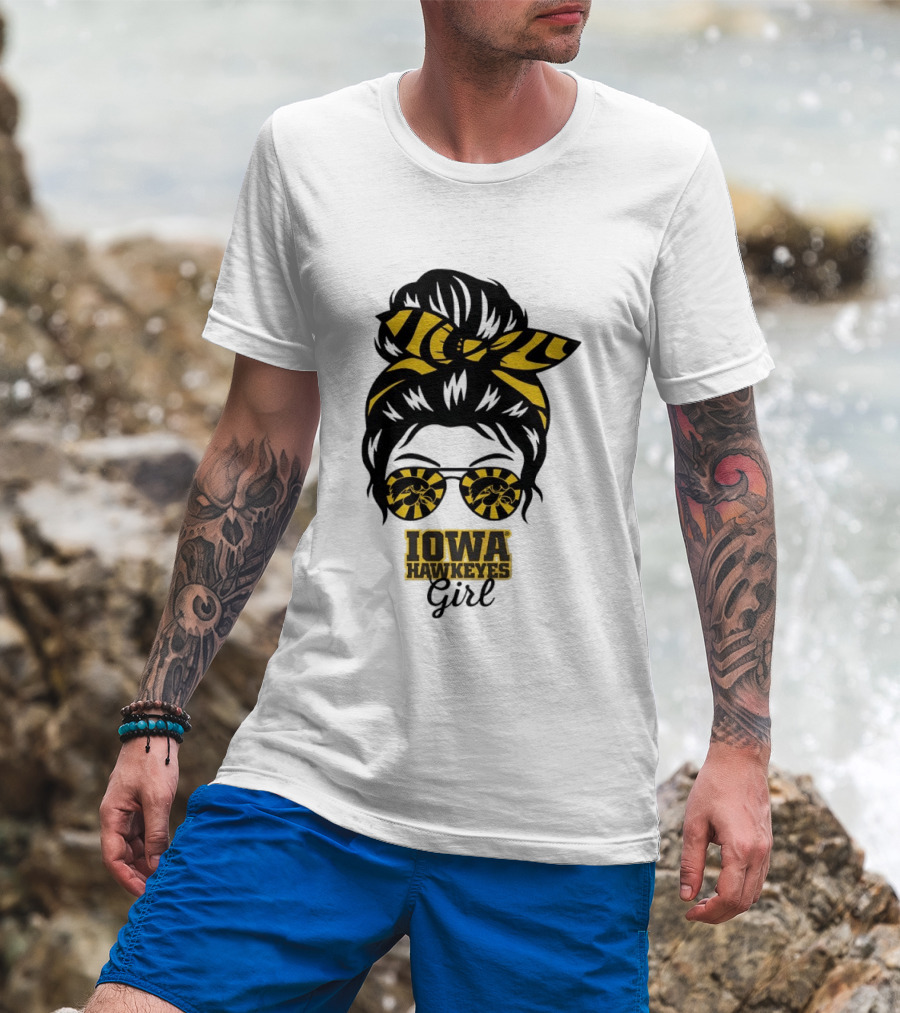 Iowa Hawkeyes Girl Sunglasses Messy Bun Headband T-Shirt