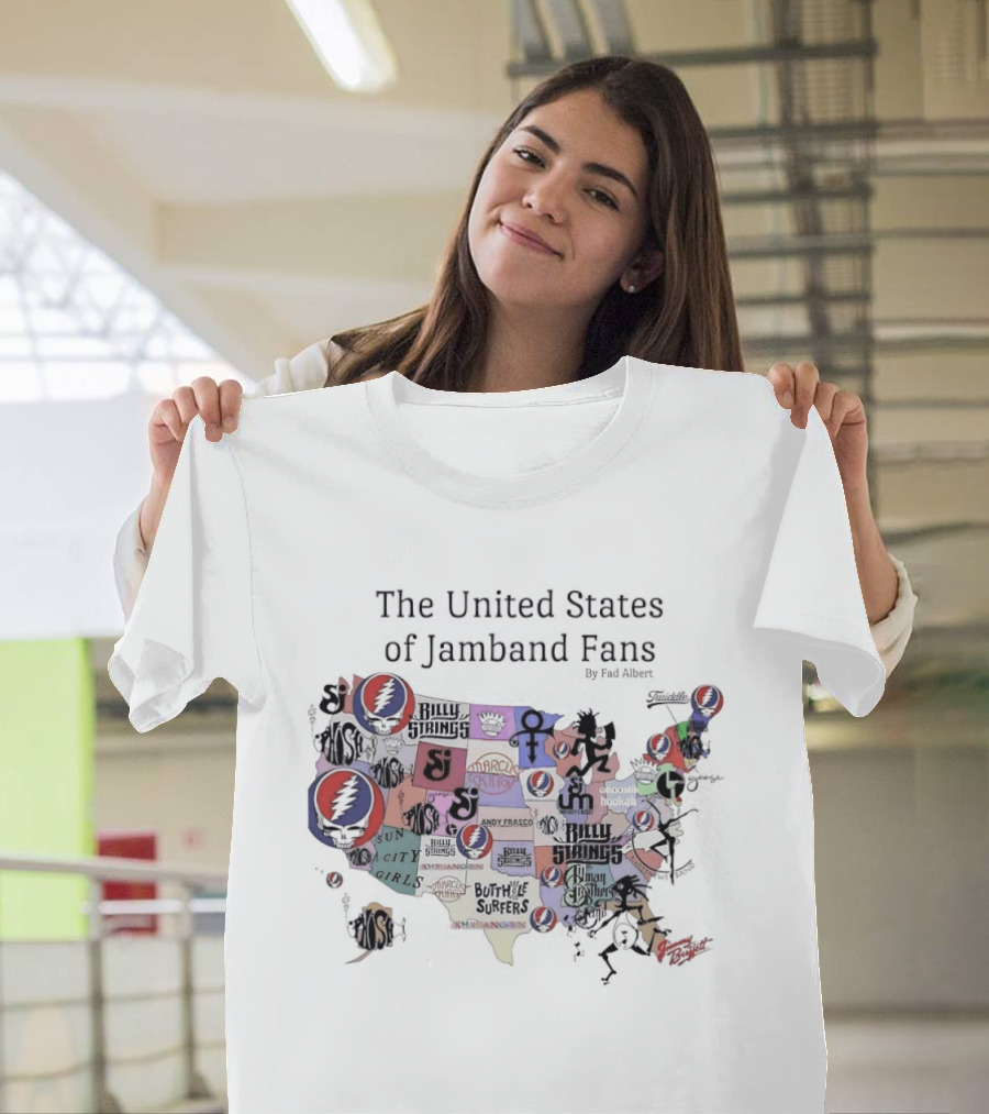 The United States Of Jamband Fans State Map Peeking Characters T-Shirt