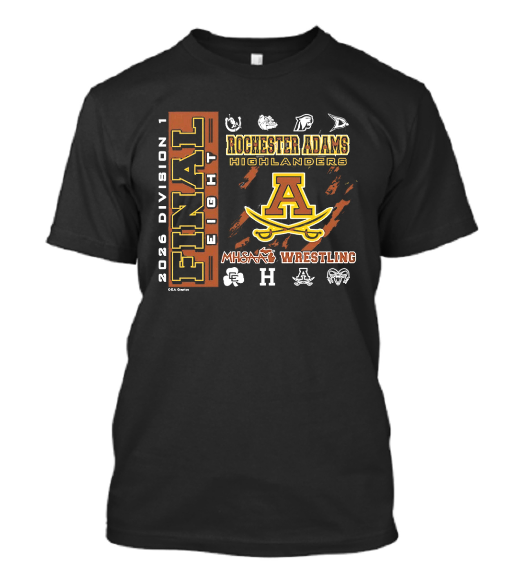 2026 Division 1 Final 8 Rochester Adams Highlanders MHSAA Wrestling T-Shirt