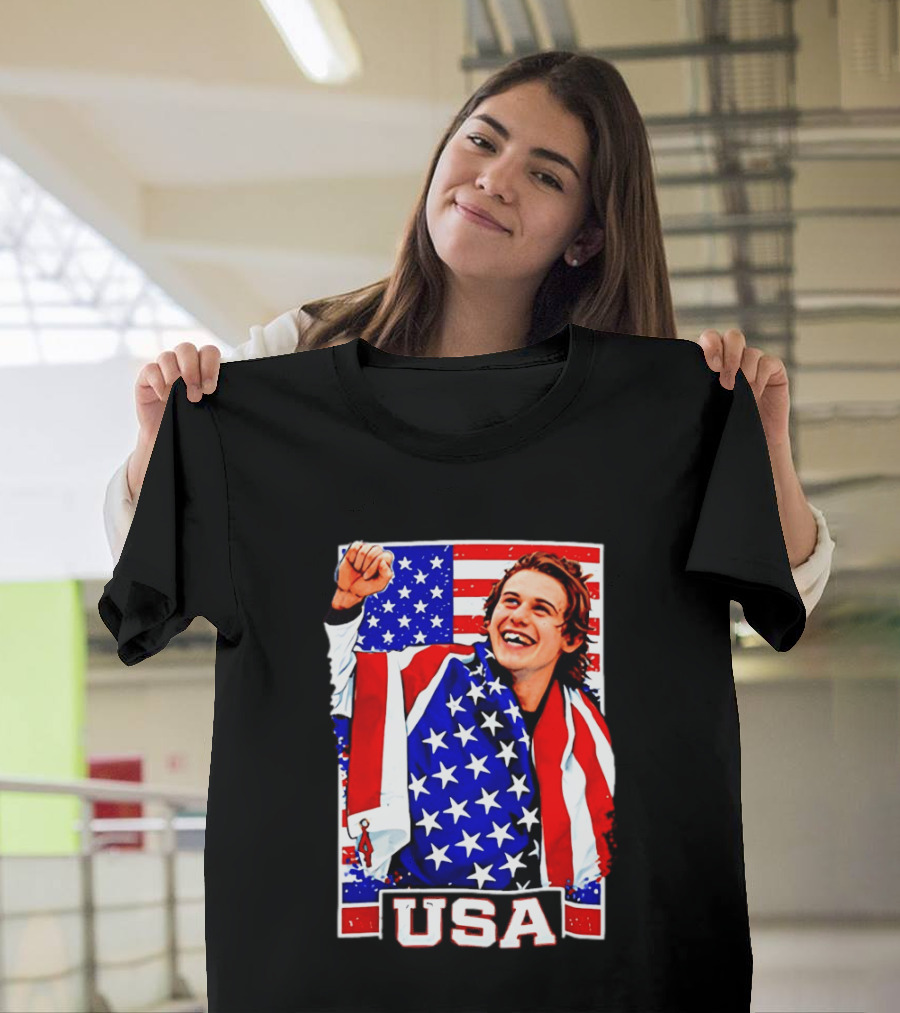USA Flag Jack Hughes Olympic Hockey 2026 Golden Goal Celebration T-Shirt