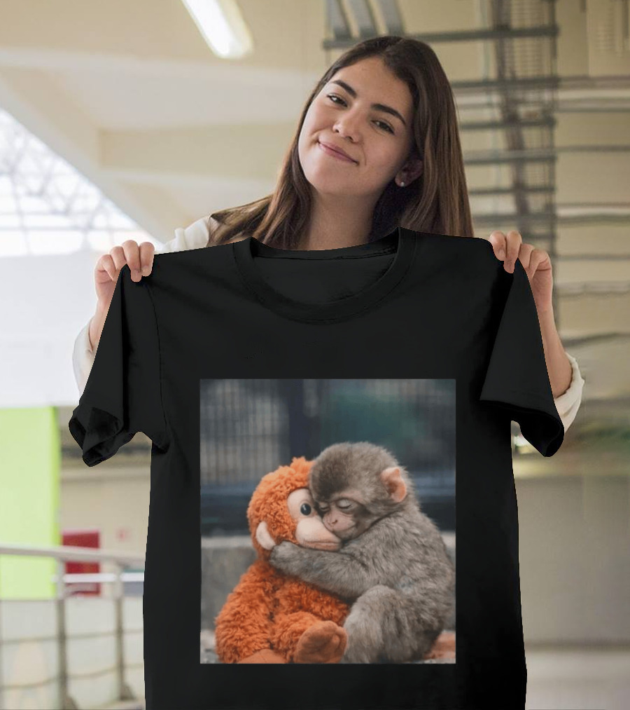 Punch Monkey Cute Baby Monkey Hugging Stuffed Toy T-Shirt