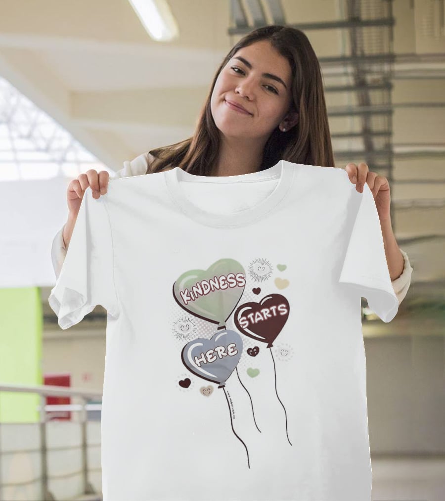 Kindness Starts Here Heart Balloons Colorful Positive Message T-Shirt