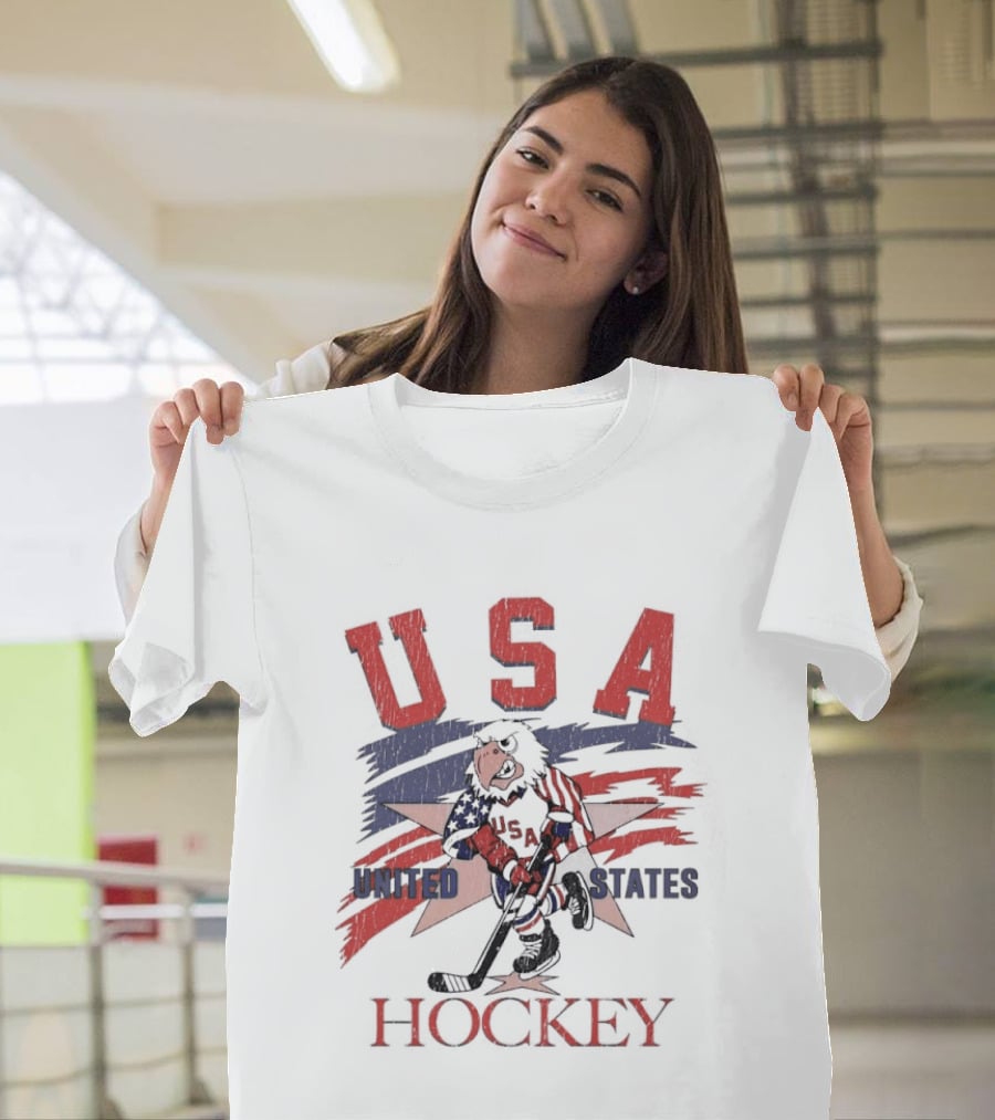 USA Hockey United States Flag Stars And Sticks Bird Player T-Shirt