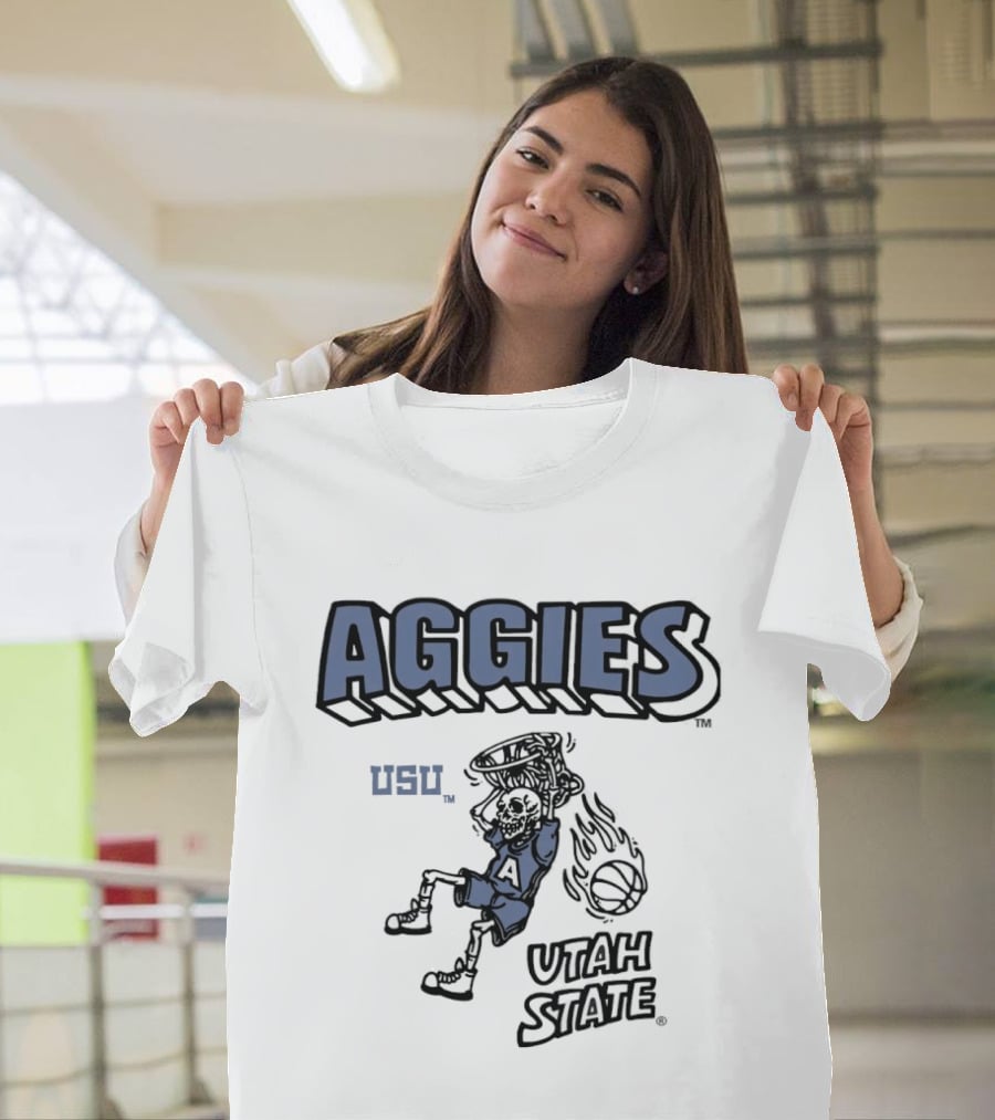 Utah State Aggies Skeleton USU Basketball Dunk T-Shirt