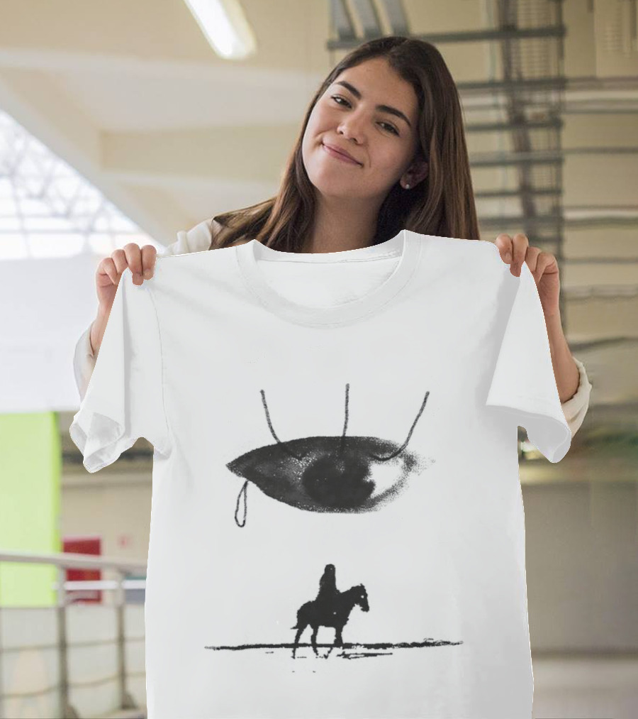 Beware The Gaze Eye UFO Hovering Over Lone Rider Scene T-Shirt