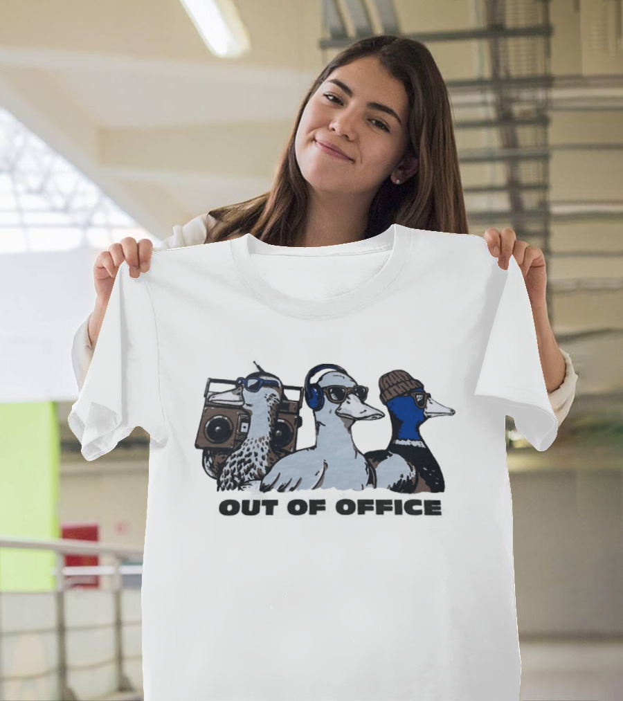Out Of Office Ducks With Boom Box Headphones Beanie Sunglasses T-Shirt