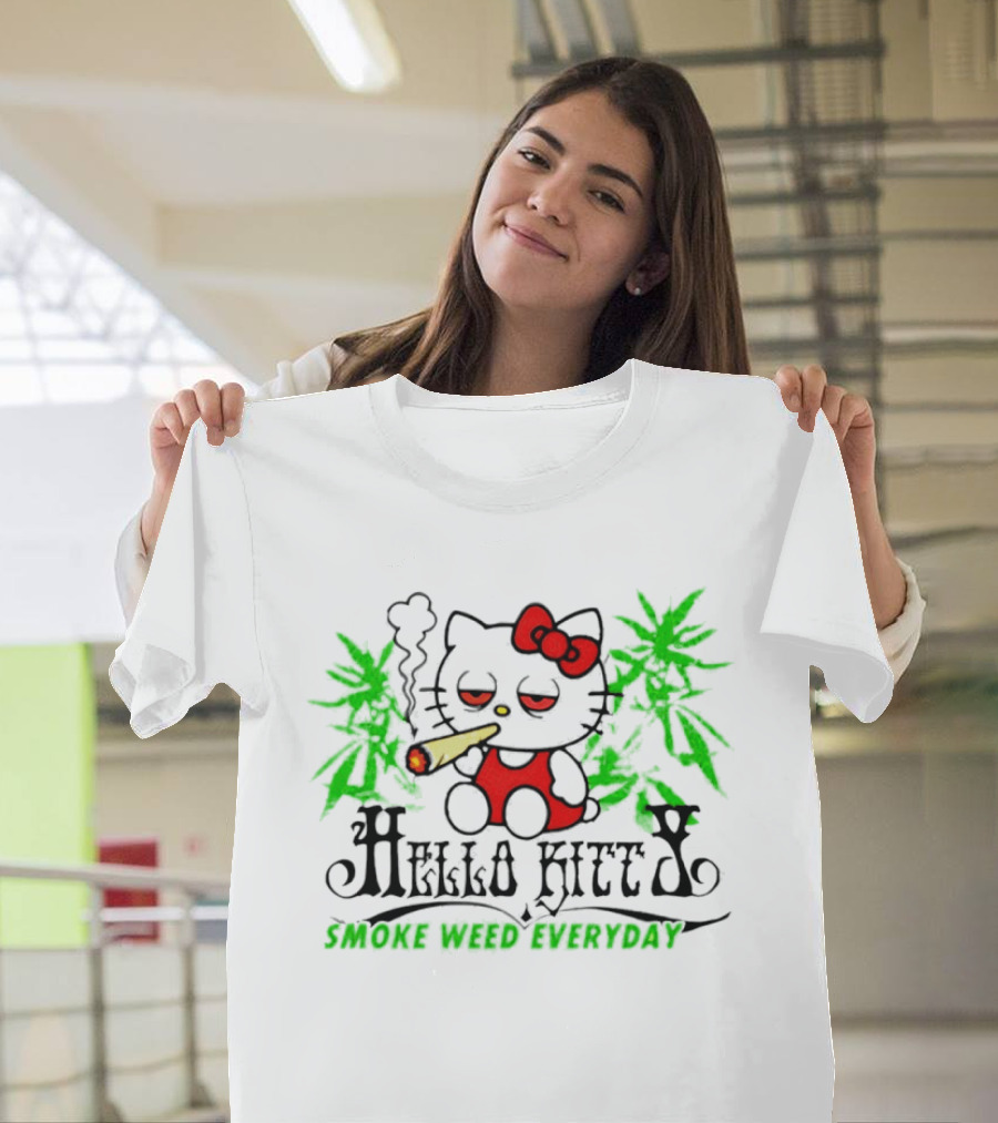 Hello Kitty Smoke Weed Everyday Cannabis Leaves T-Shirt