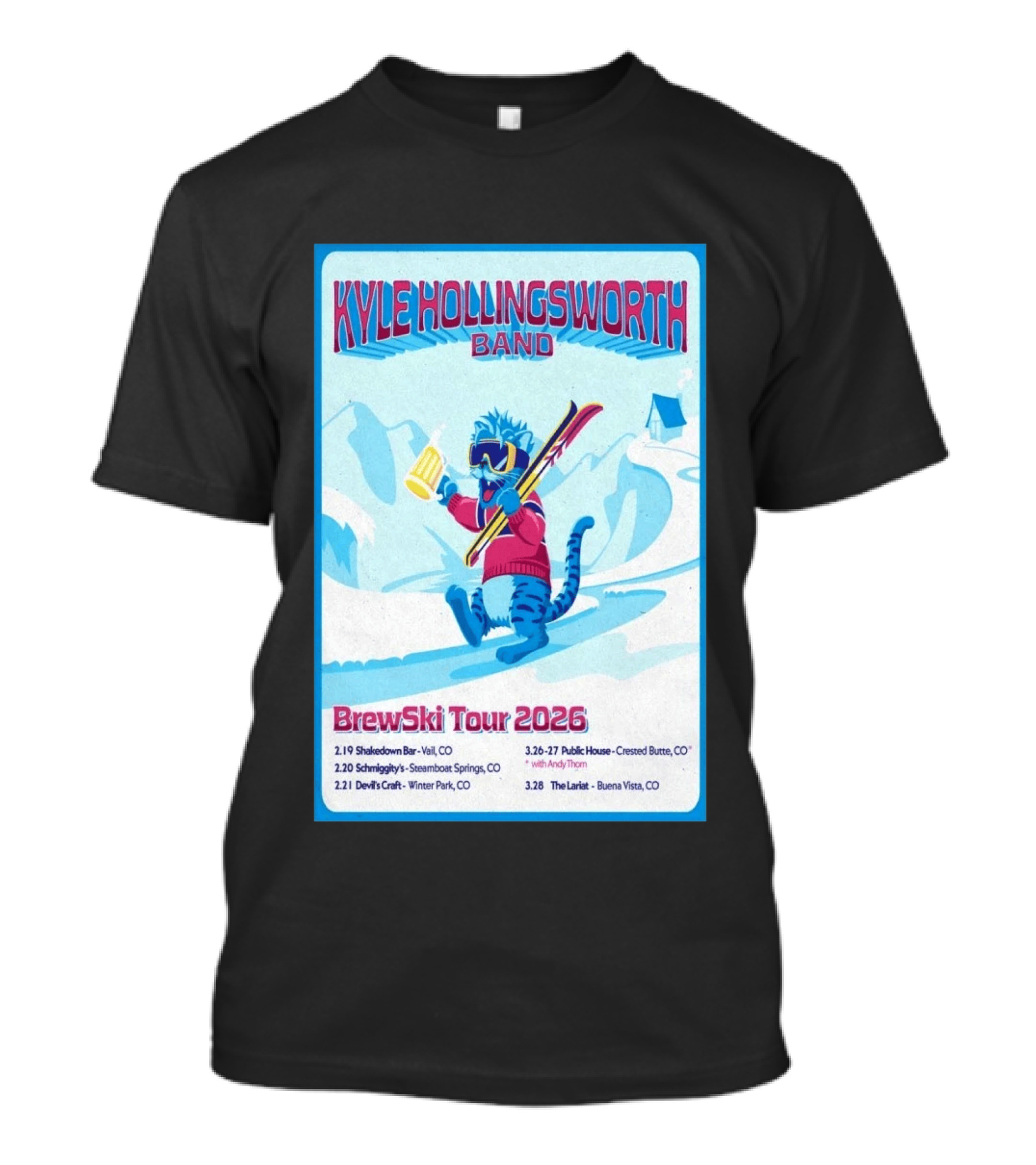 Kyle Hollingsworth Band Brewski Tour 2026 Vail Steamboat Springs Winter Park Crested Butte Buena Vista T-Shirt