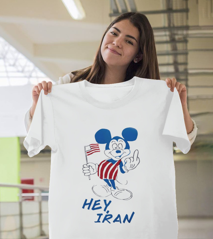 Mickey Mouse Hey Iran Middle Finger USA Flag T-Shirt