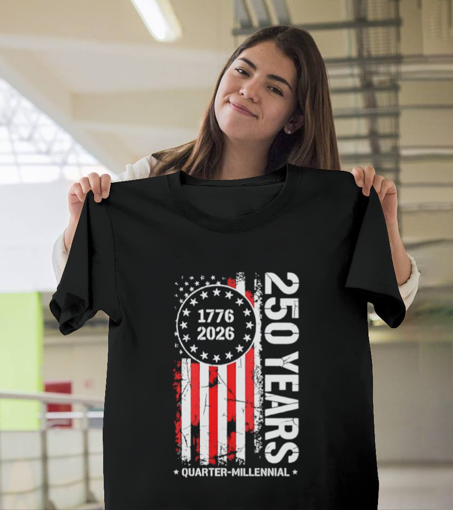USA 250 Years 1776 2026 Quarter Millennial American Flag T-Shirt