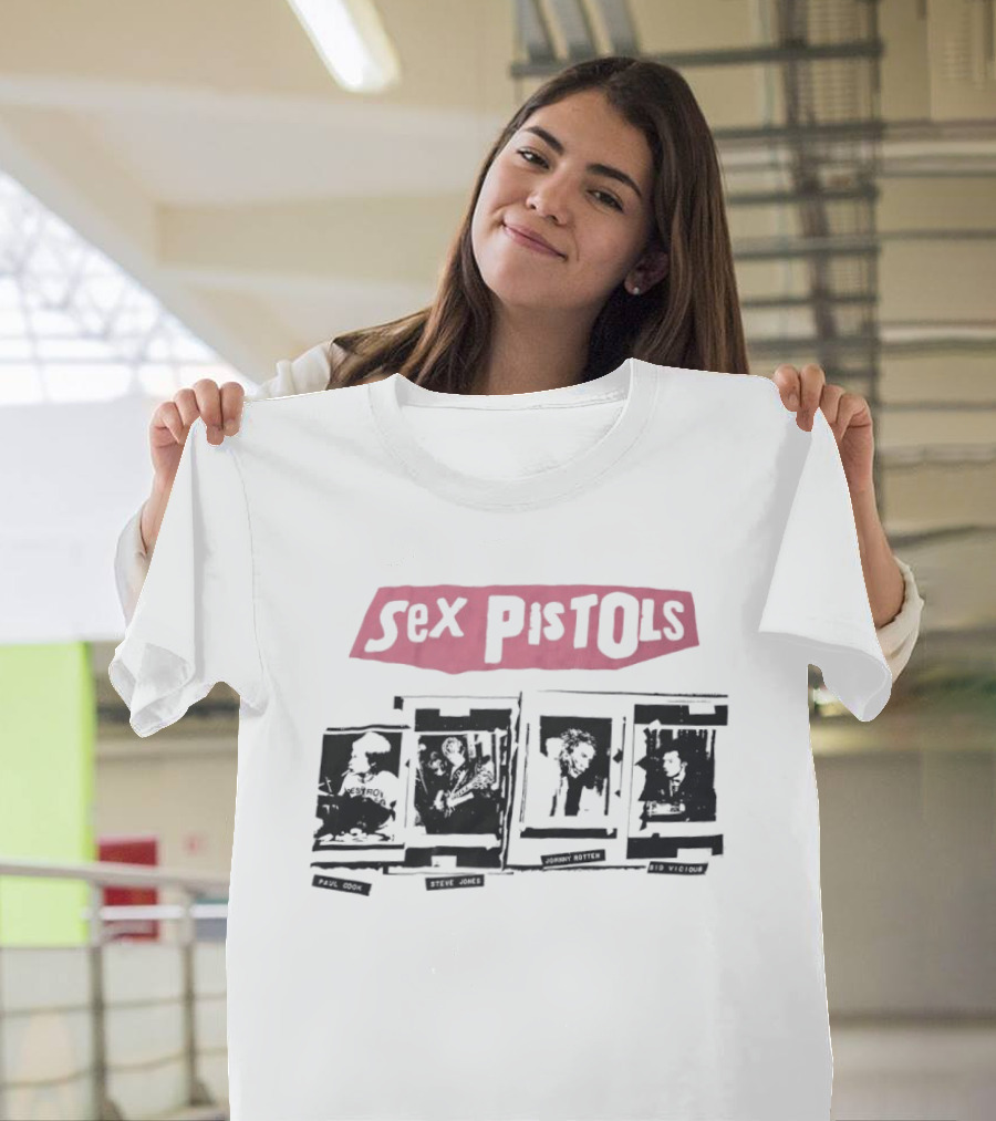 Sex Pistols Pink Logo And Band Photo Collage T-Shirt
