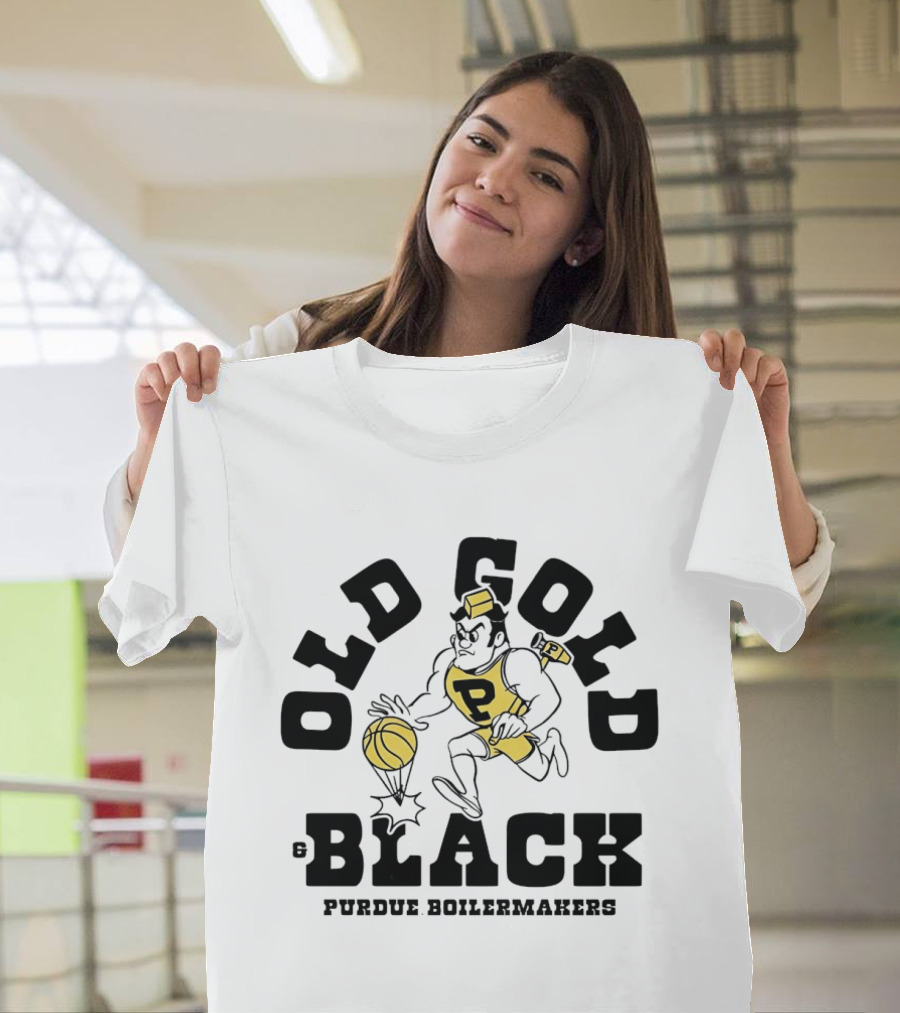 Purdue Boilermakers Old Gold Black Basketball Player T-Shirt