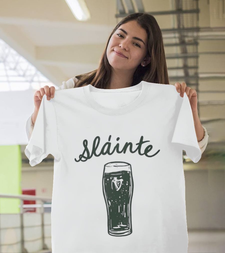 Slainte St Patrick's Day Beer Glass With Shamrock T-Shirt