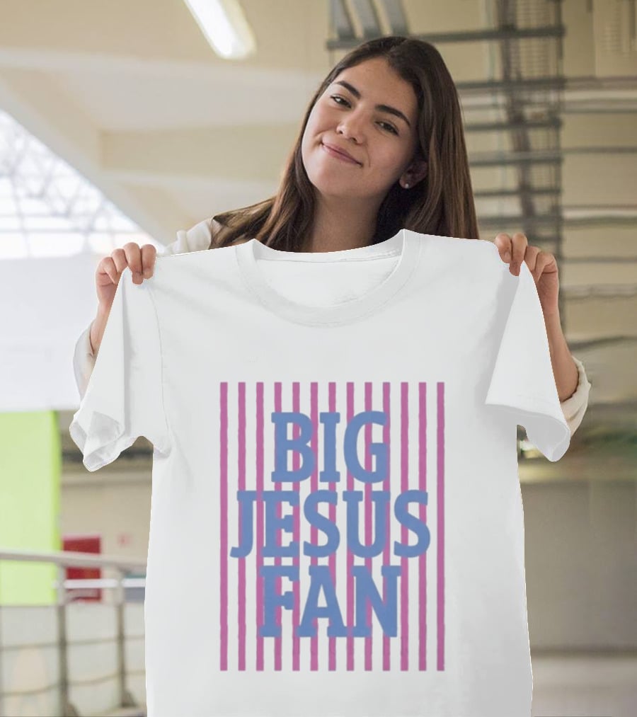 Big Jesus Fan Striped Preppy Christian T-Shirt