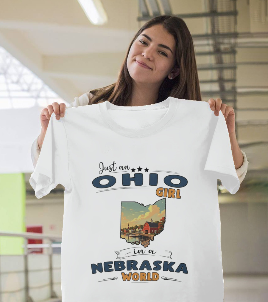 Just An Ohio Girl In A Nebraska World Lakeside Village Scene T-Shirt
