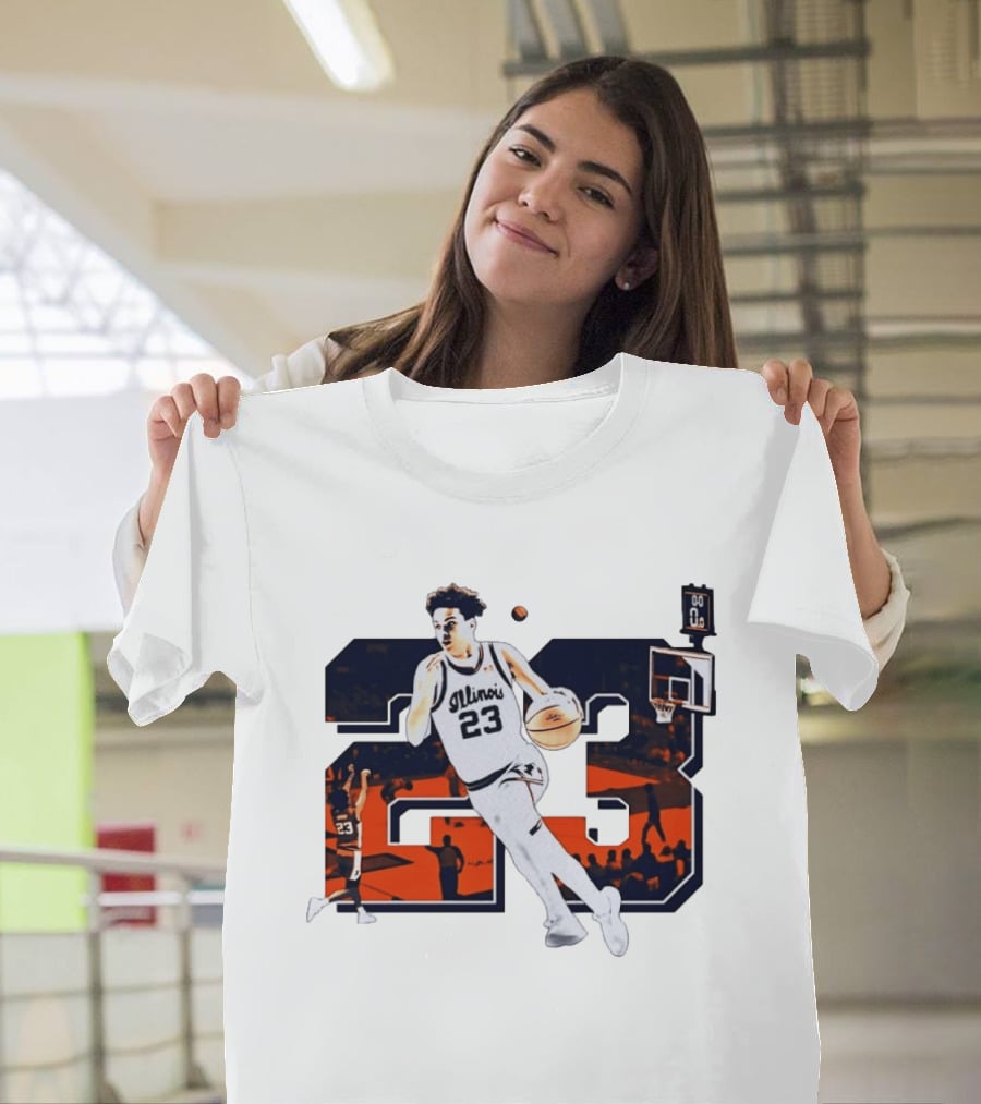 Illinois Fighting Illini Basketball Keaton Wagler 23 Number Dunk T-Shirt