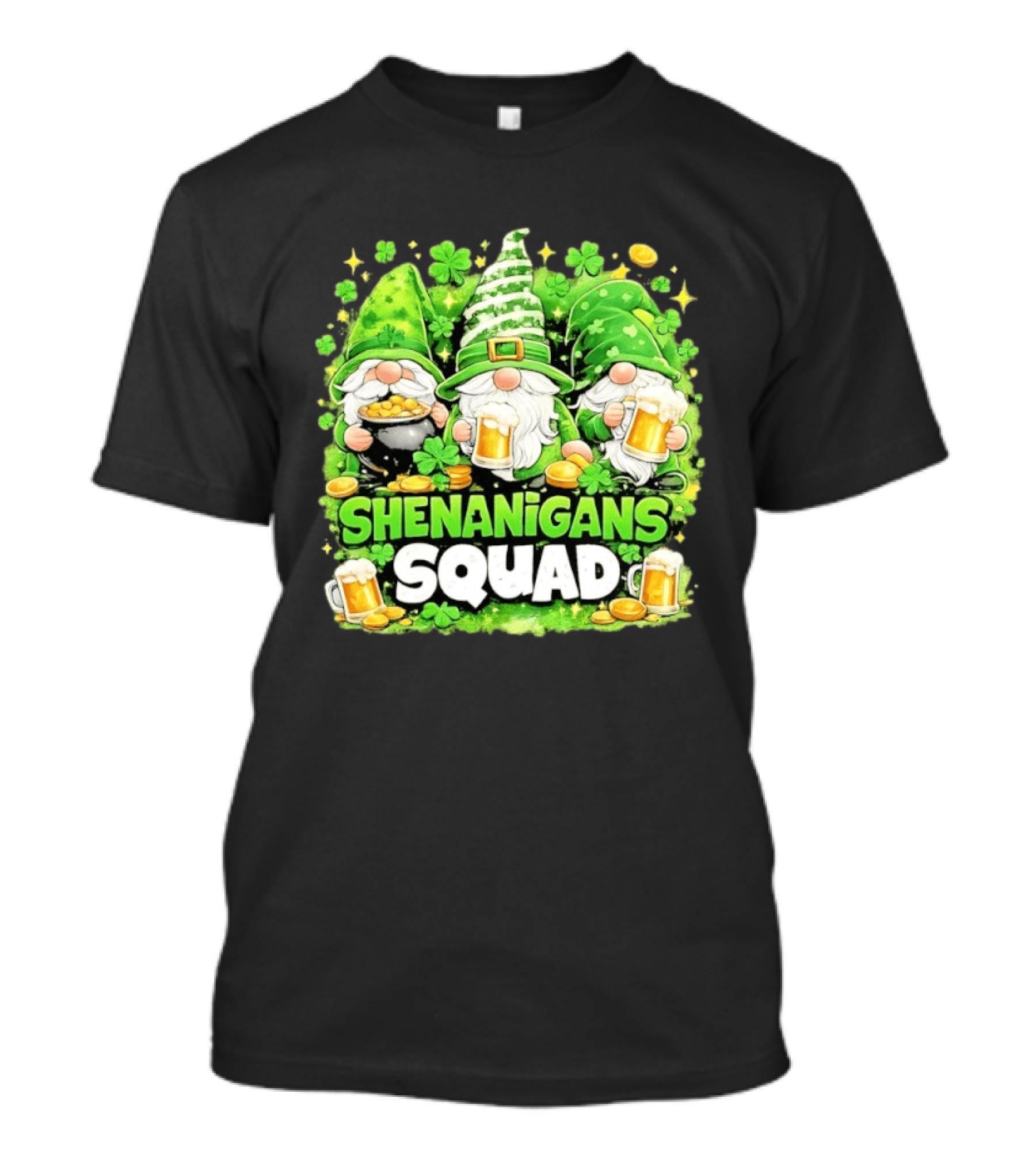 Shenanigans Squad St Patrick's Day Irish Gnomes Beer S And Clover Coins T-Shirt