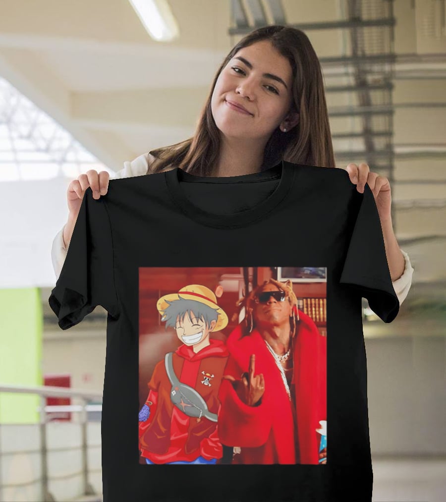Lil Gum Monkey D. Luffy And Rapper Red Coat Outfit Fusion T-Shirt
